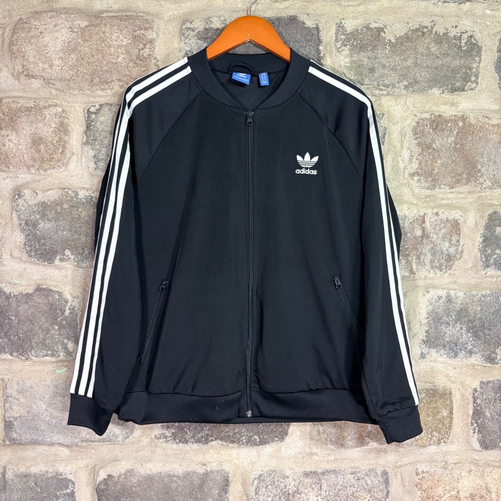 Adidas Originals Mens Black Trefoil Track Jacket BK5931 XL White Stripes Zip Up